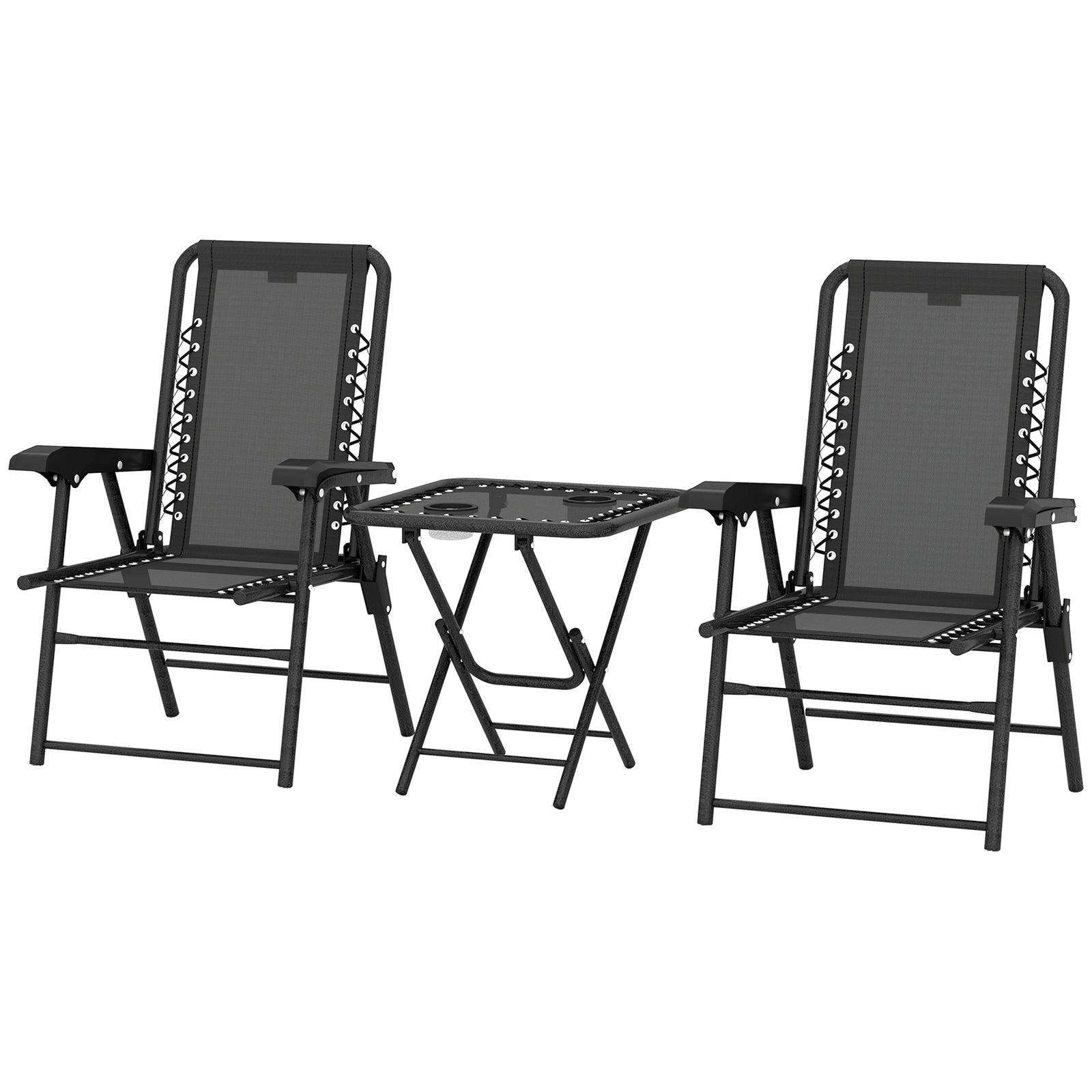 3 Pieces Folding Garden Bistro Set With Cup Holders | Black