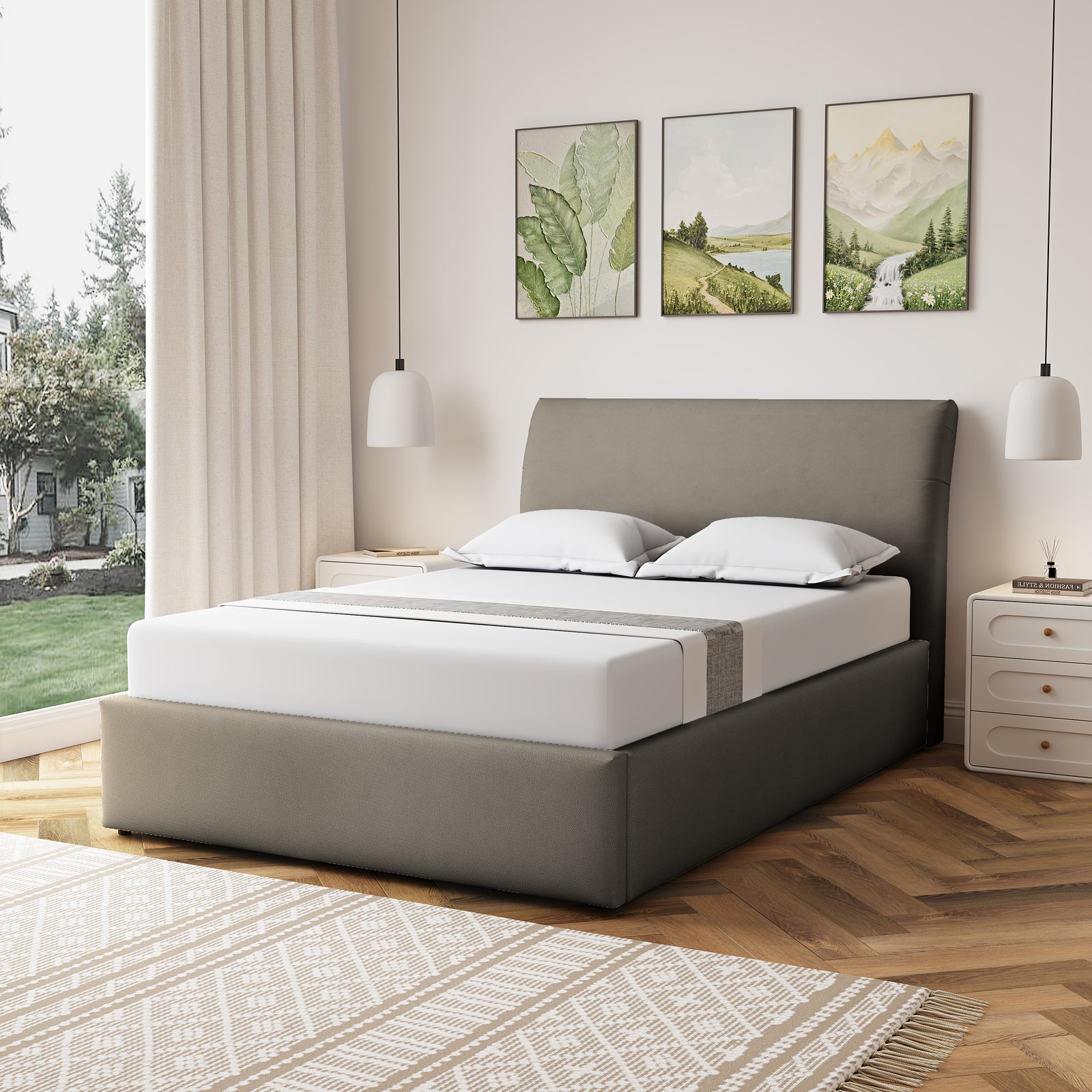 Bethany Fabric Ottoman Bed Frame | Double | Light Brown