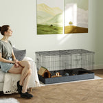 Guinea Pig Cage, 2 In 1 Rabbit Cage Pet Playpen With 2 Separate Area, Black