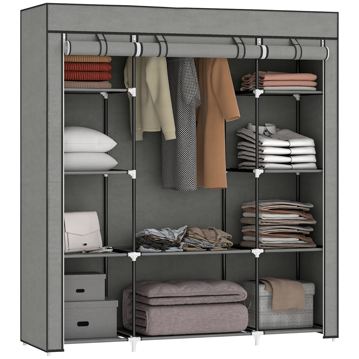 HOMCOM Fabric Wardrobe With 10 Shelves, Foldable Closet