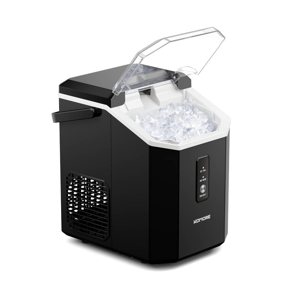 Nugget Ice Maker Portable Ice Machine With Handle, 15kg/24h, Ready In 5 Minutes, Self-cleaning, Easy To Use For Home | Black