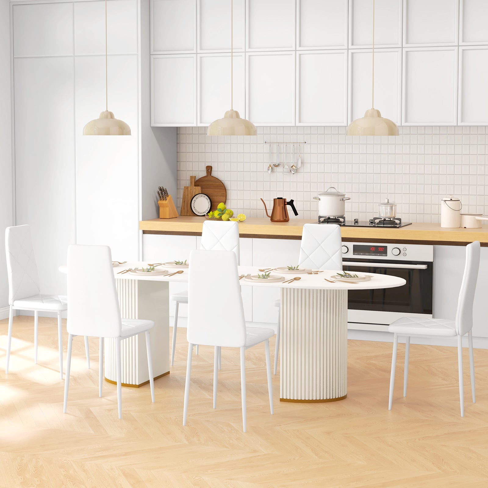 6-pieces Dining Chairs, Faux Leather Kitchen Chairs | White