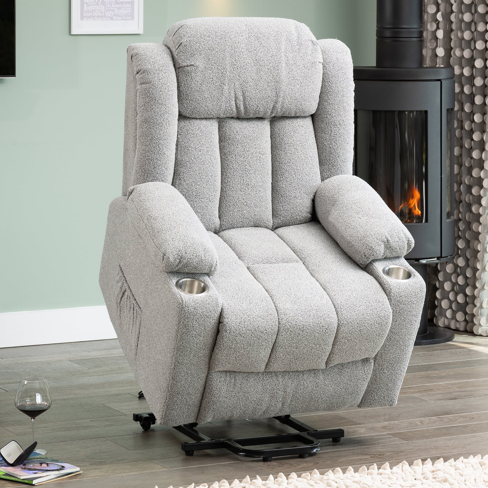 Redding Dual Motor Electric Lift Assist Recliner Chair With Massage And Heat | 1 | Light Slate Grey