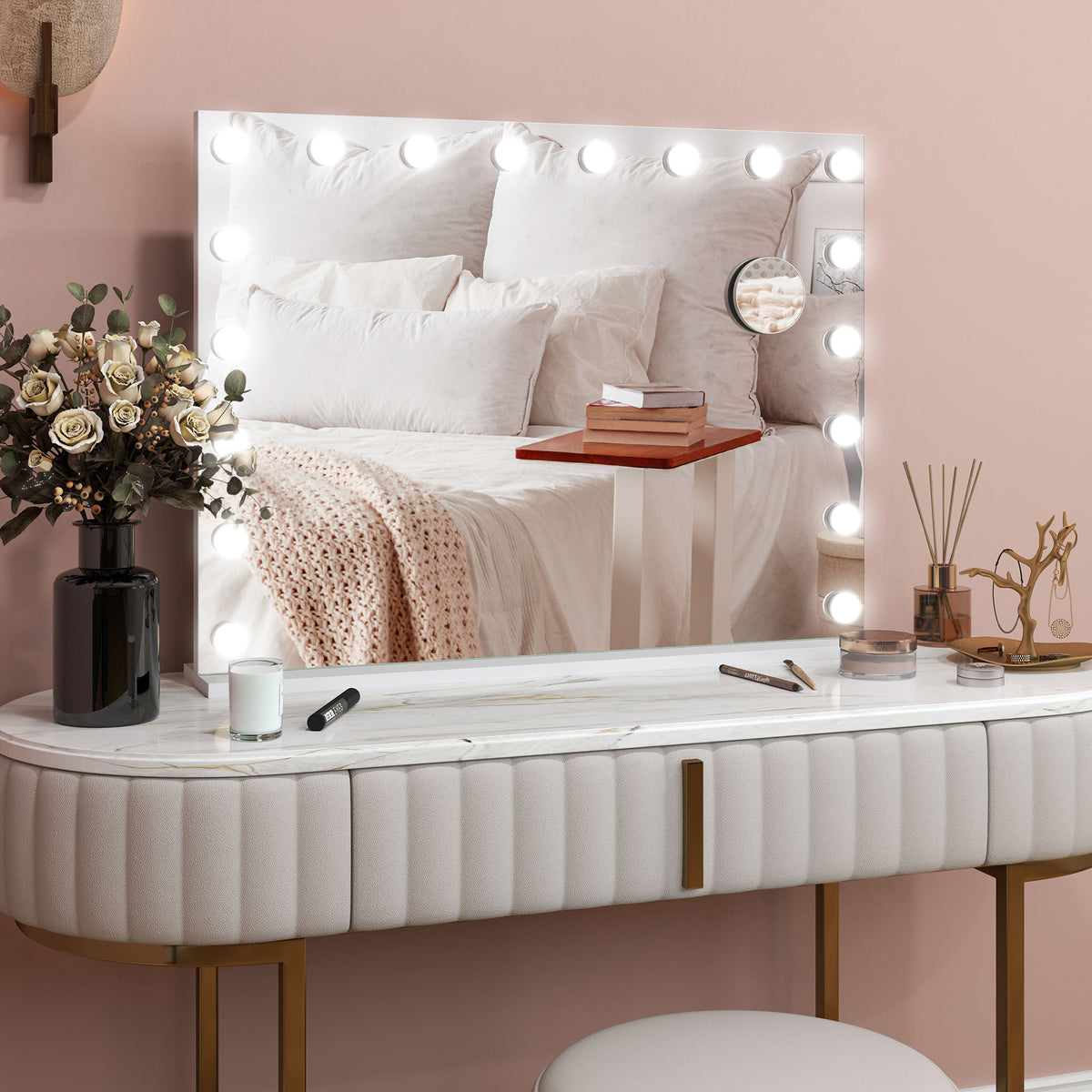 HOMCOM Hollywood Vanity Mirror, Usb Port White