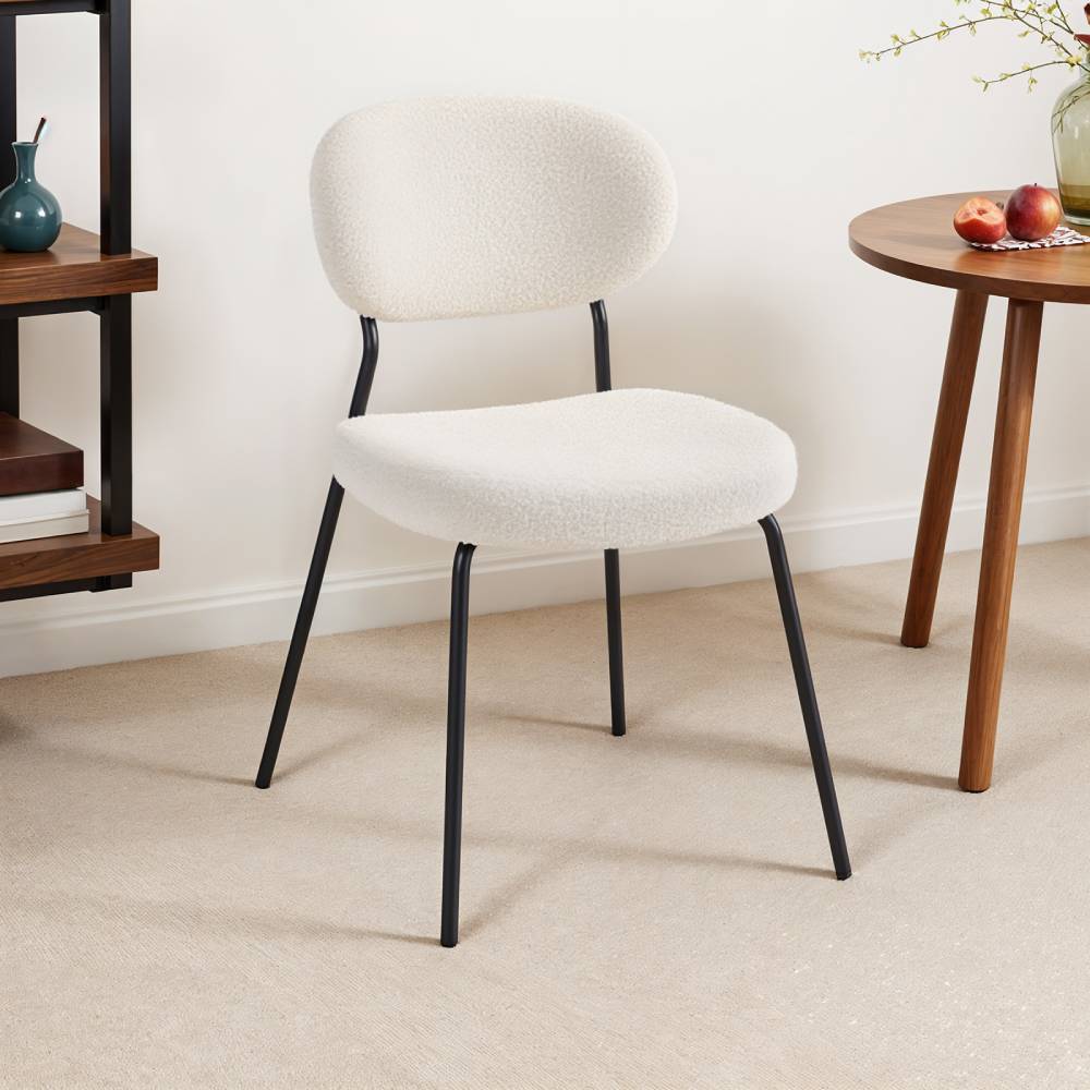 2pcs Upholstered Dining Chair With Metal Frame | White