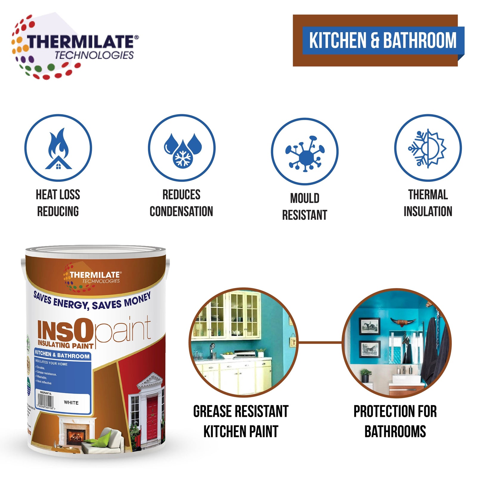 Insopaint Kitchen & Bathroom Paint - Best Anti-mould Protection, Insulating Walls & Ceilings | 5l | Baby Pink