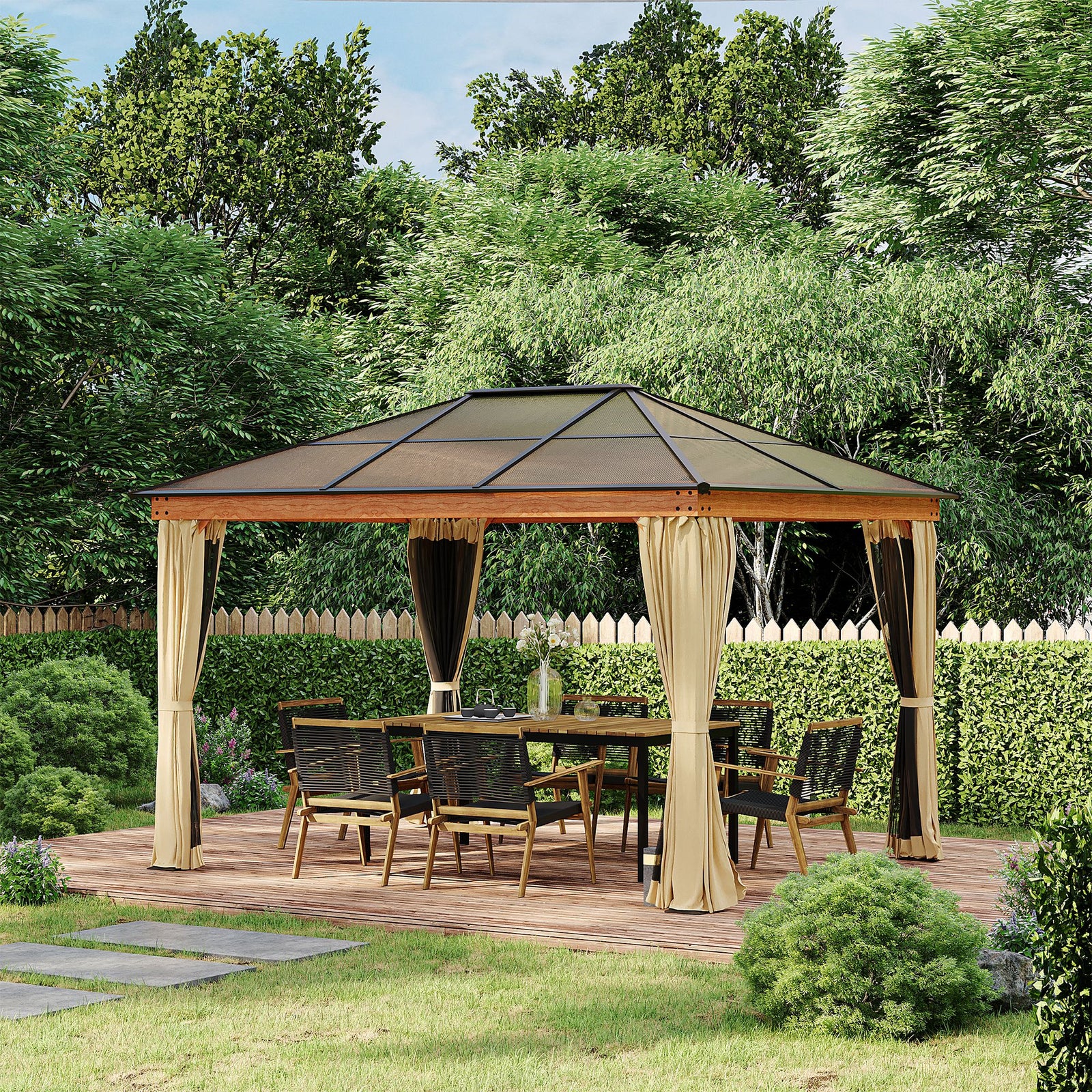 Hardtop Gazebo Polycarbonate Canopy W/nettings Sidewalls