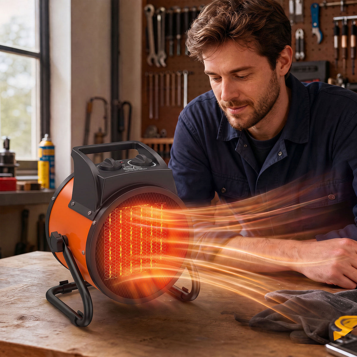 Industrial Fan Heater With Tilting, Adjustable Thermostat | 2800w | Orange