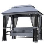 3 Person Canopy Gazebo Swing Outdoor Patio Lounge W/ Mesh Walls