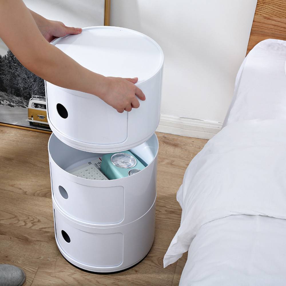 Cylindrical Multi-tiered Plastic Storage Drawer Unit | White