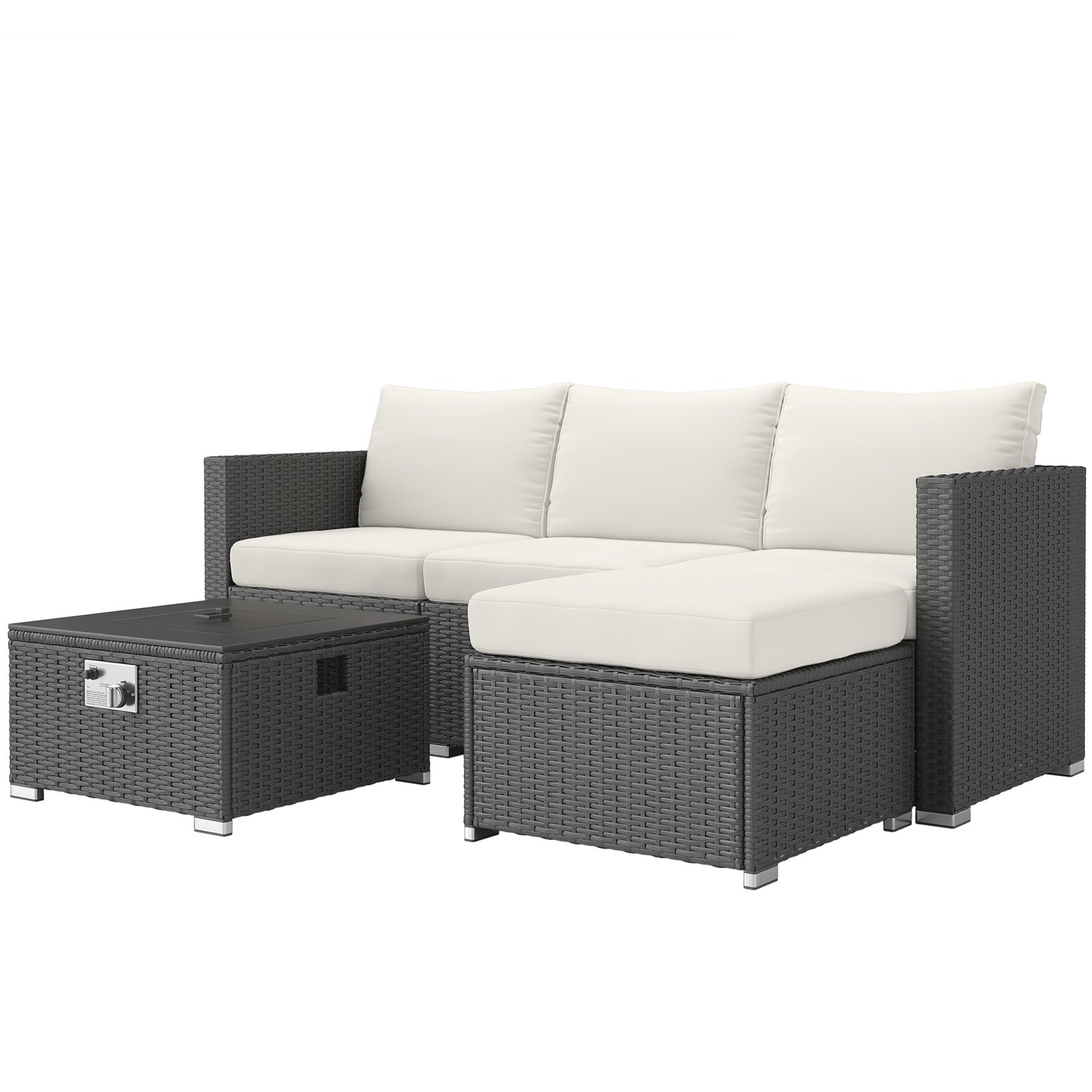5 Piece Rattan Set With Gas Fire Pit | Black