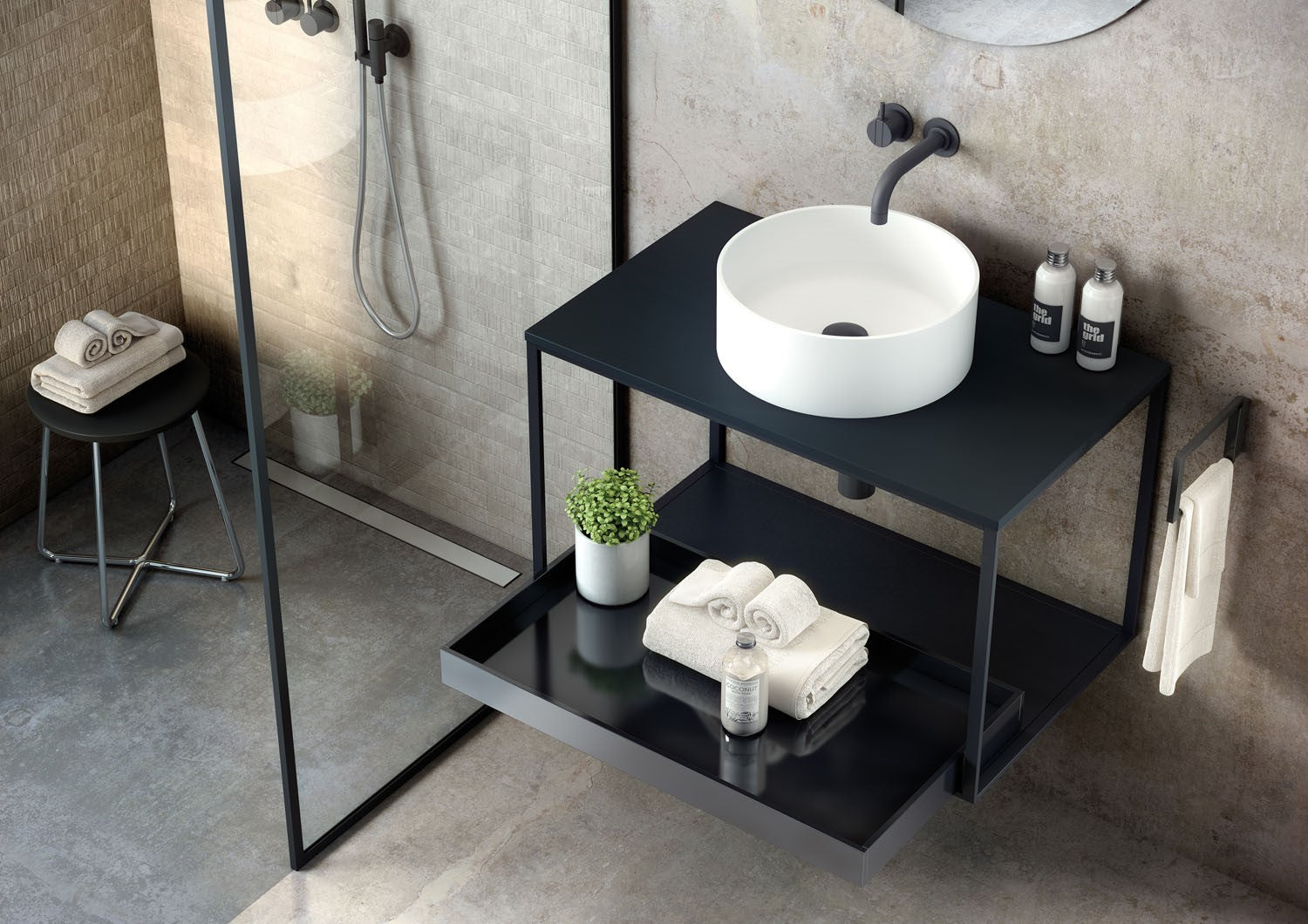 Shower Seat 31cm, Supports Up To 150 Kg, Black, Architect S+ Collection