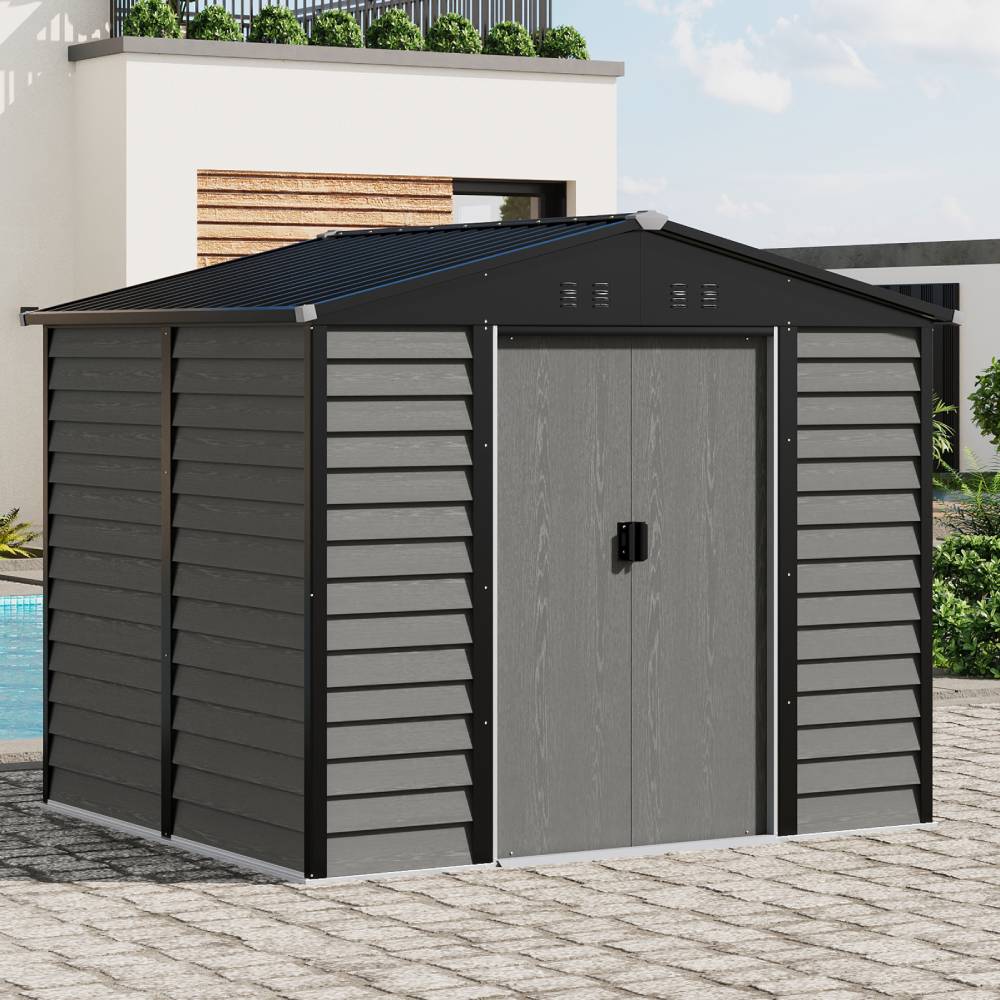 8 X 7 Ft Metal Storage Shed With Foundation, Double Sliding Doors & Vents, Weatherproof Outdoor Tool Shed For Garden Or Backyard