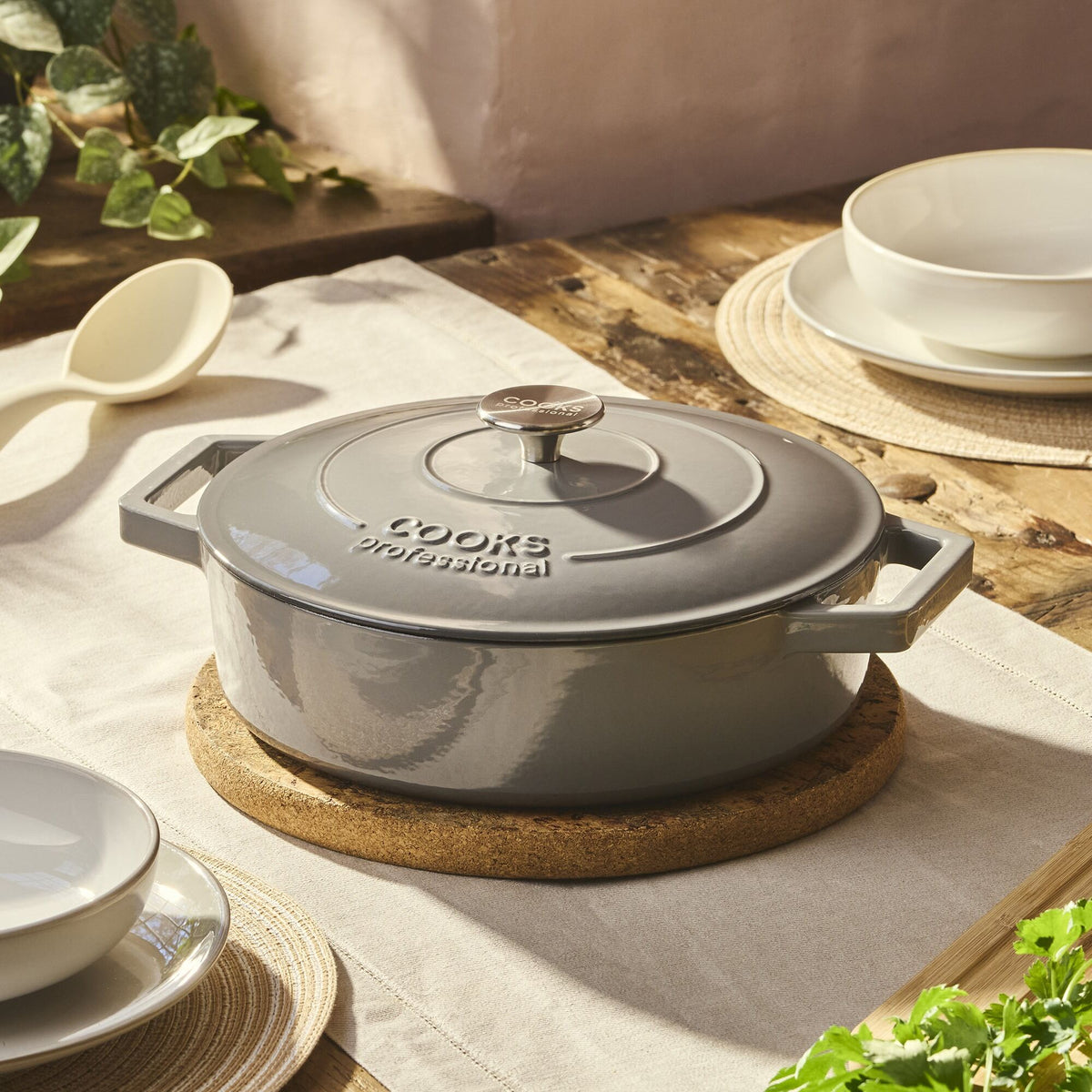 Cast Iron Casserole Dish 28cm Oven Proof Pan & Lid | 28cm | Gray