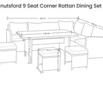 Stylish Knutsford 9 Seat Corner Rattan Dining Set For Outdoor Gatherings | One Size | Grey