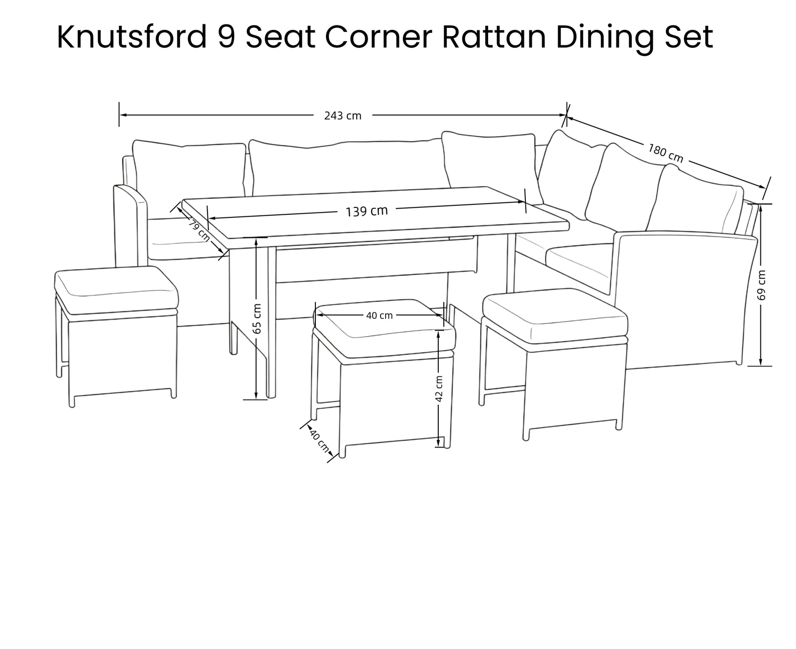 Stylish Knutsford 9 Seat Corner Rattan Dining Set For Outdoor Gatherings | One Size | Grey