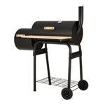 Outdoor Charcoal Bbq Smoker Grill With Side Fire Box, Built-in Thermometer, Wooden Prep Shelves, Storage Rack And Wheels
