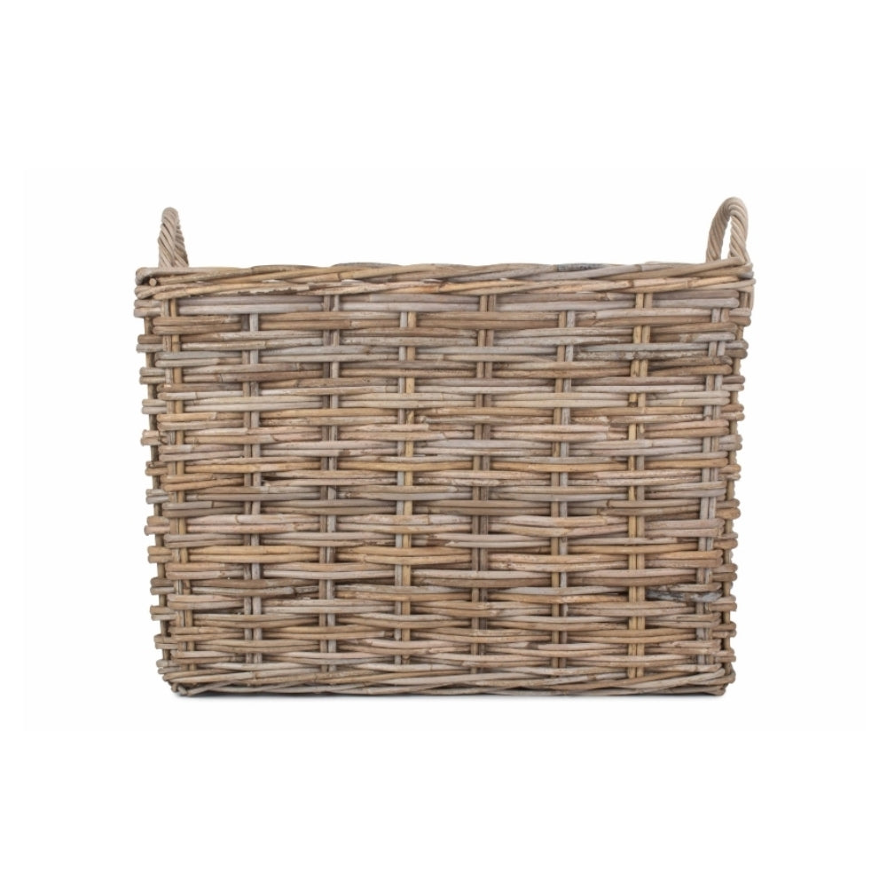 Rectangular Grey Rattan Hallway Log Basket | Small | Brown