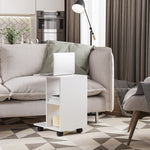 End Table Unique Storage Unit W/ 2 Shelves 4 Wheels Home | Jet Black