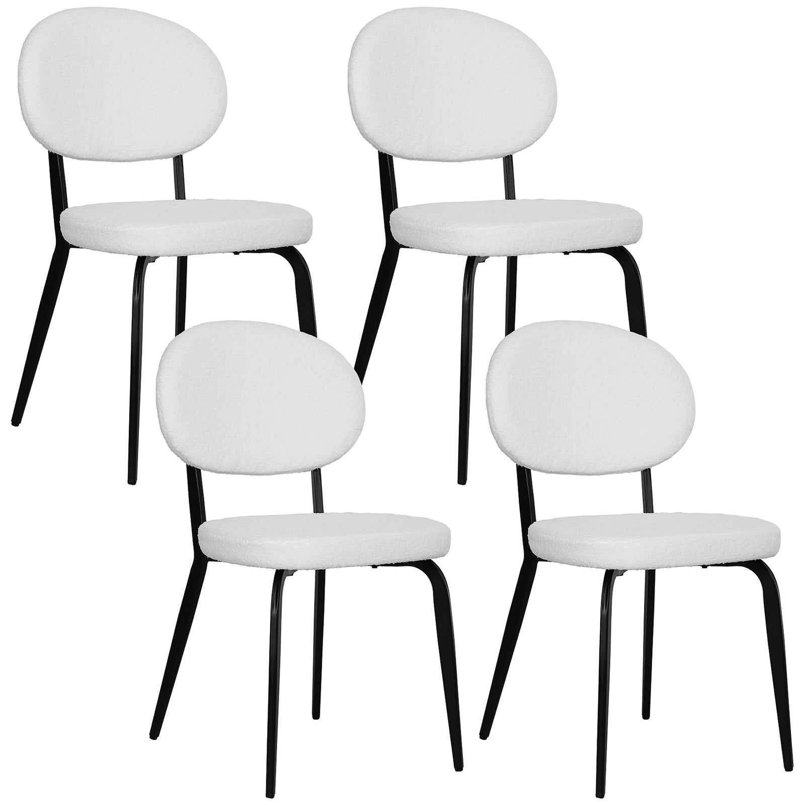 Set Of 4 Sherpa Dining Chairs Boucle Kitchen Chairs | One Size | White