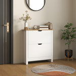 12-shoe Storage Cabinet 4 Shelves 2 Drawers Tabletop | White