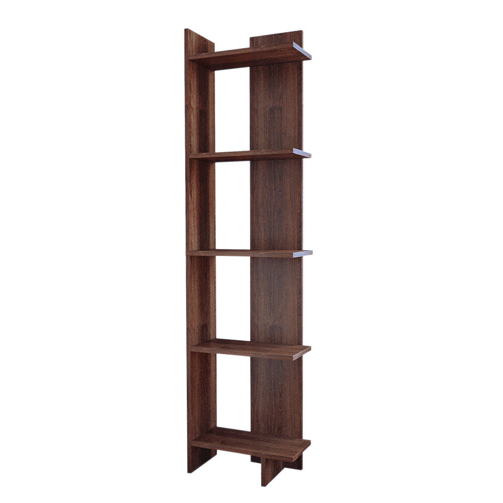 Modern 5-tier Corner Bookshelf Shelf Unit | Walnut