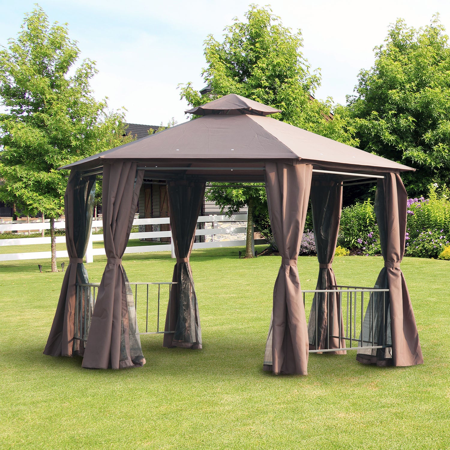 Gazebo Canopy 2 Tier Patio Shelter Steel For Garden | Brown
