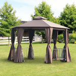 Gazebo Canopy 2 Tier Patio Shelter Steel For Garden | Brown