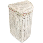 Corner White Wash Laundry Hamper With Garden Rose Lining | Set of 2 | Pink