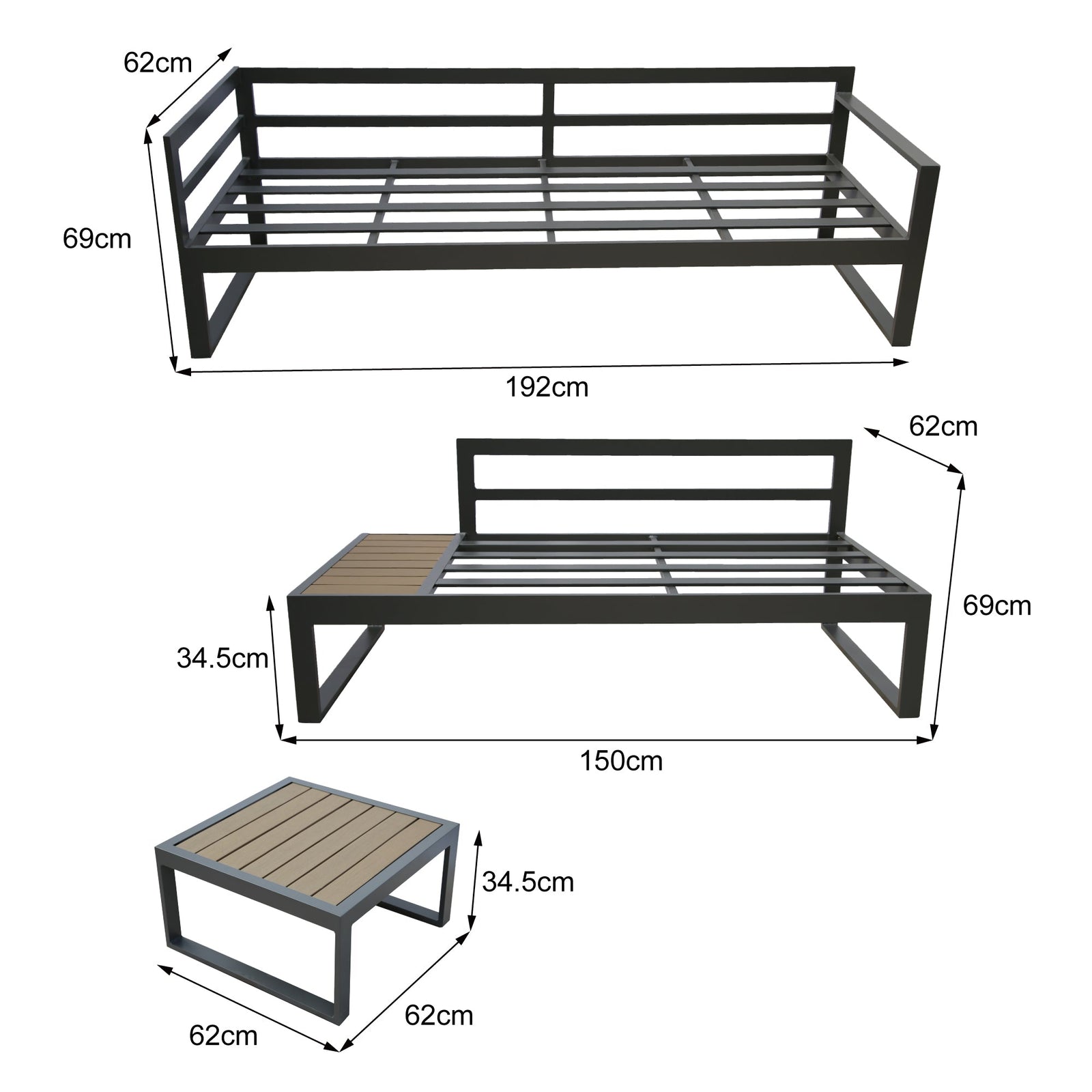 Stylish Positano 5-seater Outdoor Aluminium Sofa Set With Coffee Table | Grey