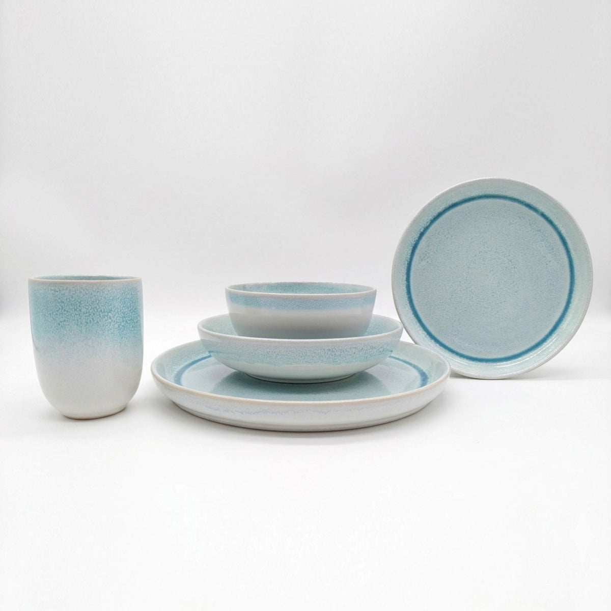 Reactive Blue Glaze Dinner Set Plates Bowls Cups | Set of 24 | Blue