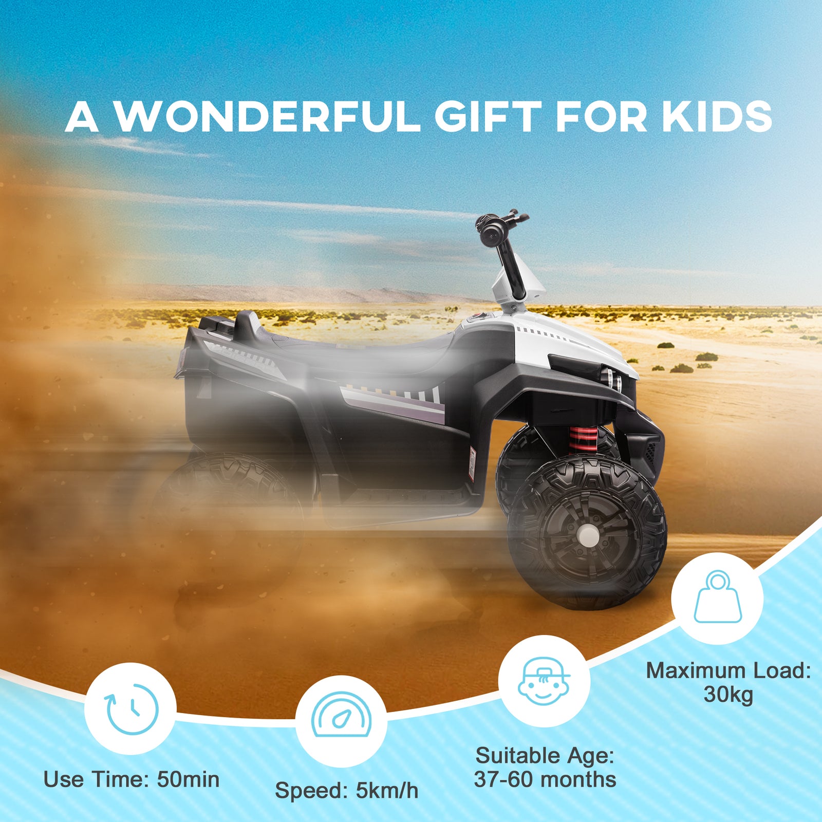 12v Kids Electric Quad Bike W/ Spring Suspension, Forward, Backward | White