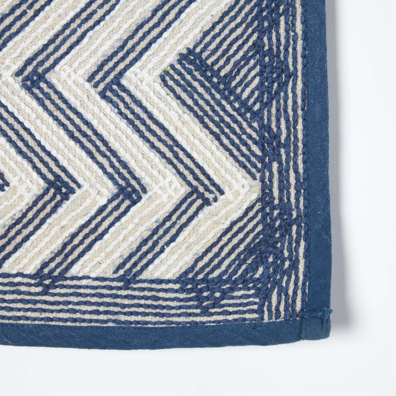Chevron Pattern Cotton Bathmat | 50 x 80cm | Blue & White