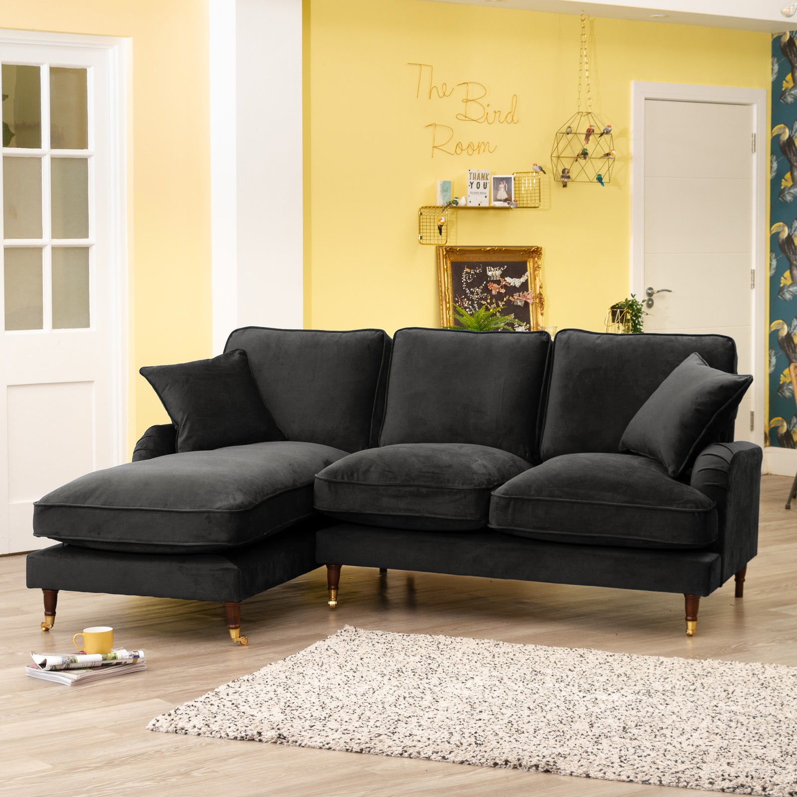 Mackenzie Left Hand Facing Velvet Corner Sofa | 4 | Ebony