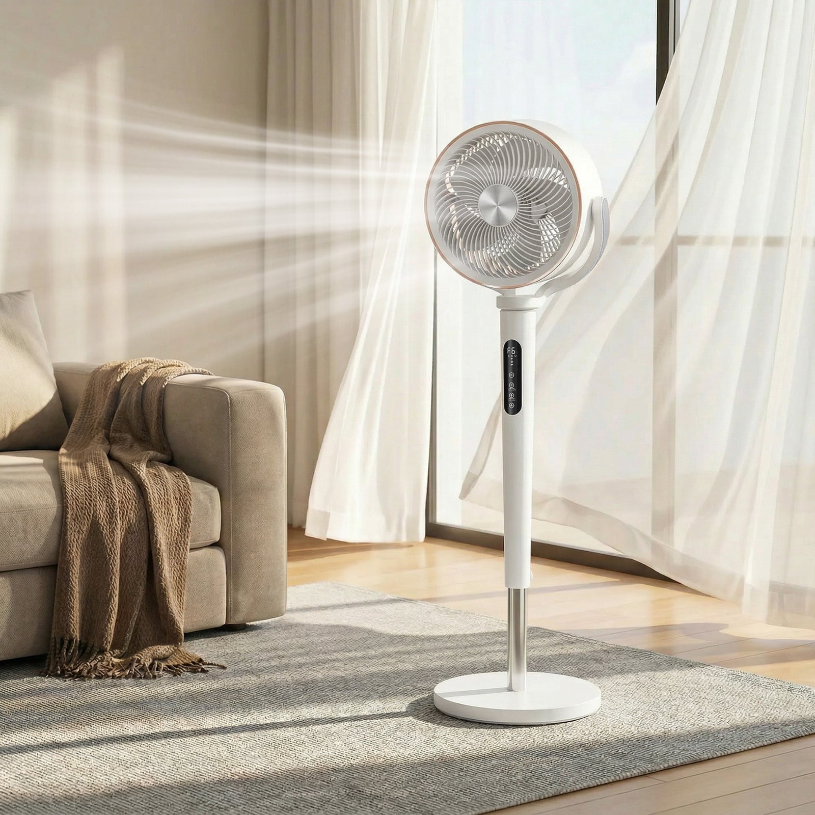 20db Silent Standing Fan, Oscillating Fan With 12 Speeds | White