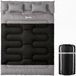 Double Sleeping Bag With 2 Pillows, 220 X 160cm Sleeping Bag | Black & Grey