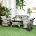 4 Pcs Rattan Set Padded Sofa W/ Glass Table