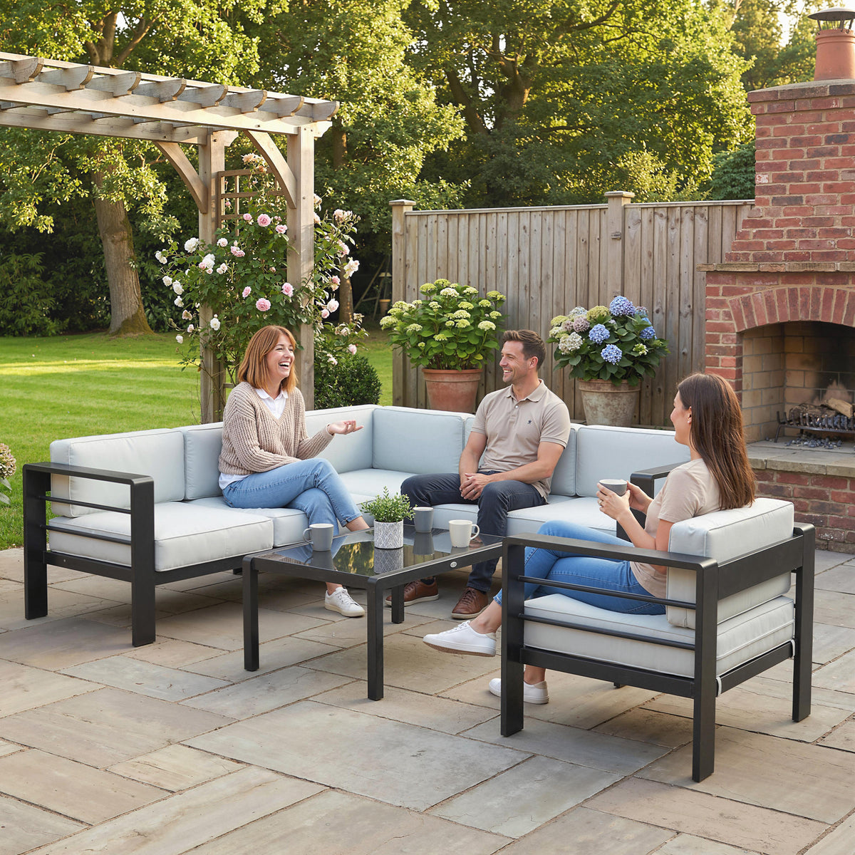 Outsunny Garden Corner Sofa Set, Garden Furniture Set With Coffee Table