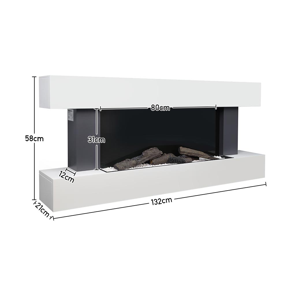 52-inch Electric Fireplace Suite, Black Fire With White Led Surround, Remote Control, Dual Side Nightlights & 7 Flame Colors