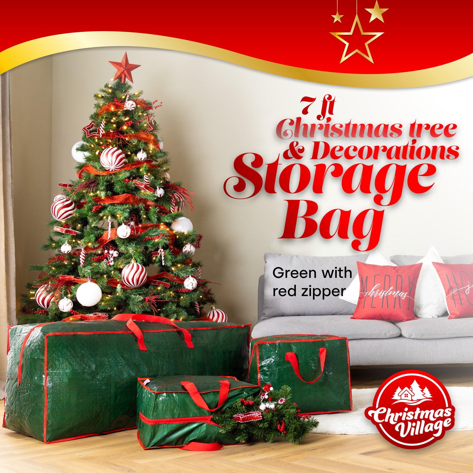 3 Piece Christmas Storage Set Tree Bag And Decoration Bags
