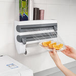 Kitchen Cling Foil Wrap Dispenser With Cutter, Spice And Towel Rack