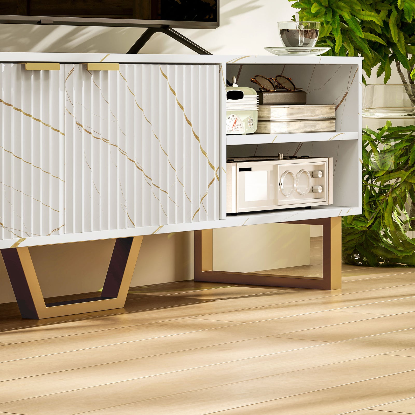Tv Unit, Tv Stand Cabinet With Shelves And Storage Cupboard | One Size | White