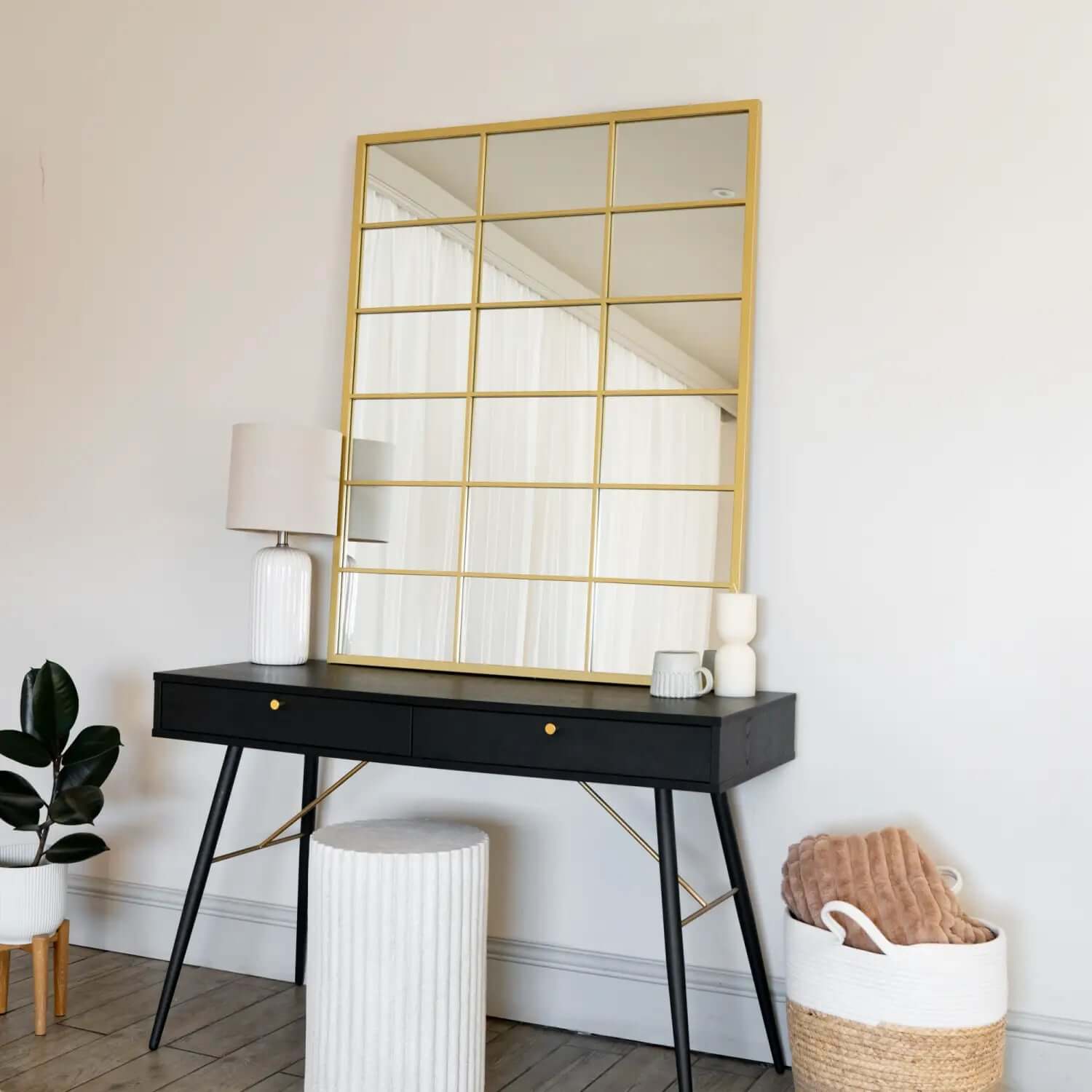 Kyō - Metal Rectangle Lattice Window Mirror | 120cm x 95cm | Gold
