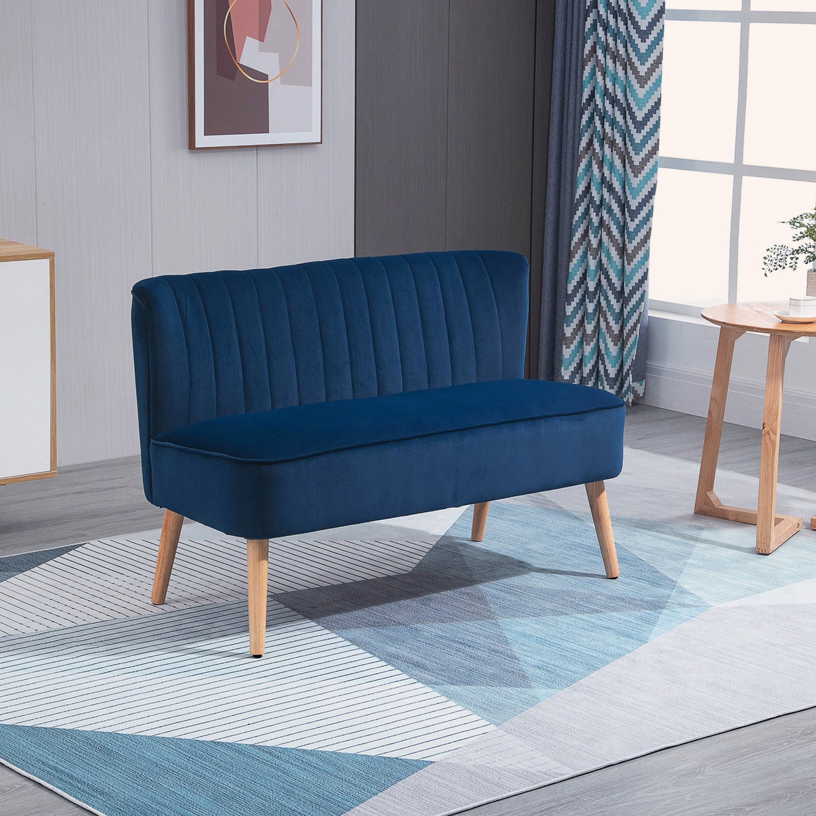 HOMCOM Double Sofa Foam Padding High Back, Dark Blue