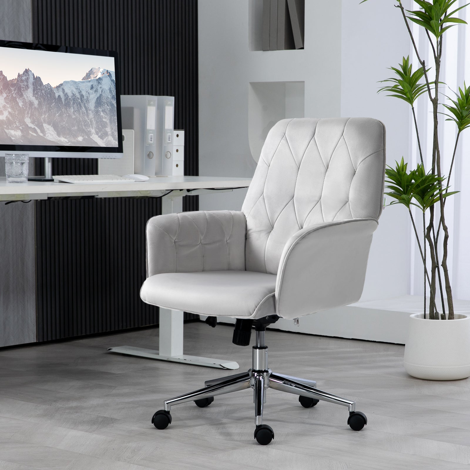 Tufted Swivel Computer Chair W/ Arm | Dove Gray