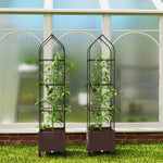 Outsunny Raised Garden Bed Tomato Cage With Trellis, Drainage Holes, Brown