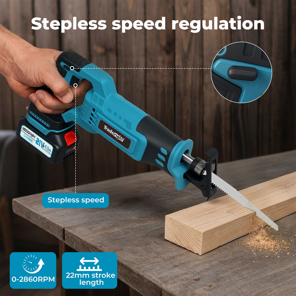 Cordless Reciprocating Saw Set For Wood Metal 2 Battery Safety Goggle | Blue