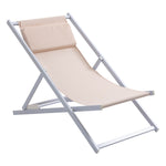 Set Of 2 Folding Garden Beach Aluminium Frame Deck Chairs | Beige