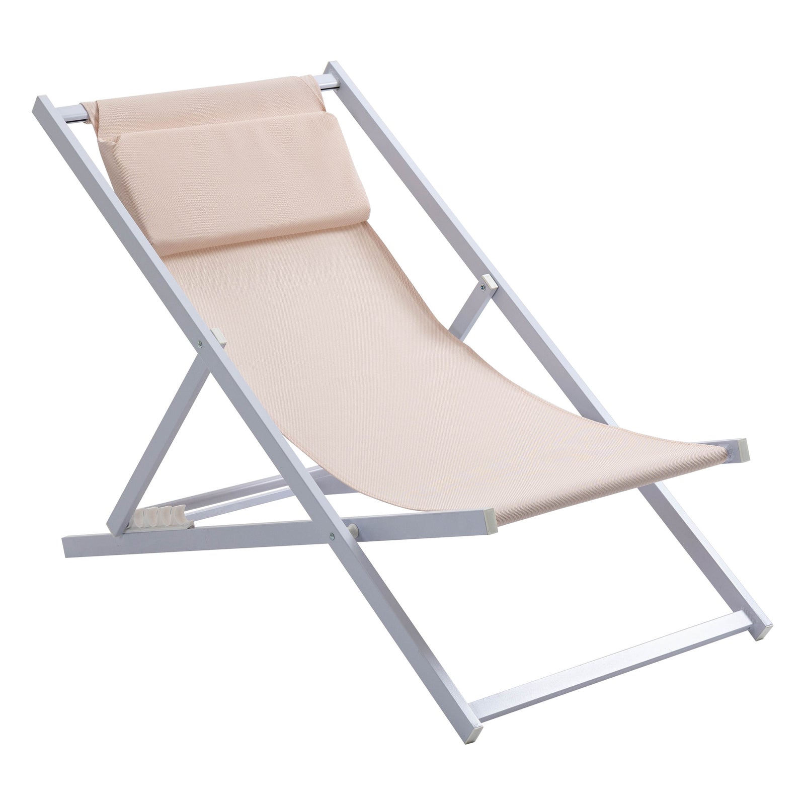 Set Of 2 Folding Garden Beach Aluminium Frame Deck Chairs | Beige