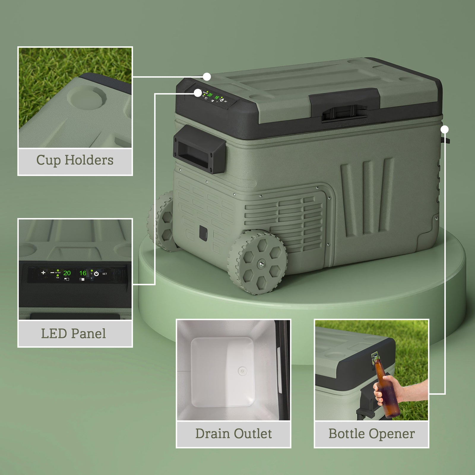Camping Fridge Freezer Dual Zone, Portable Car Fridge | Small | Green